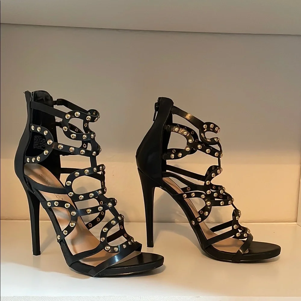 Black Studded Women's Heels - Picture 1 of 5